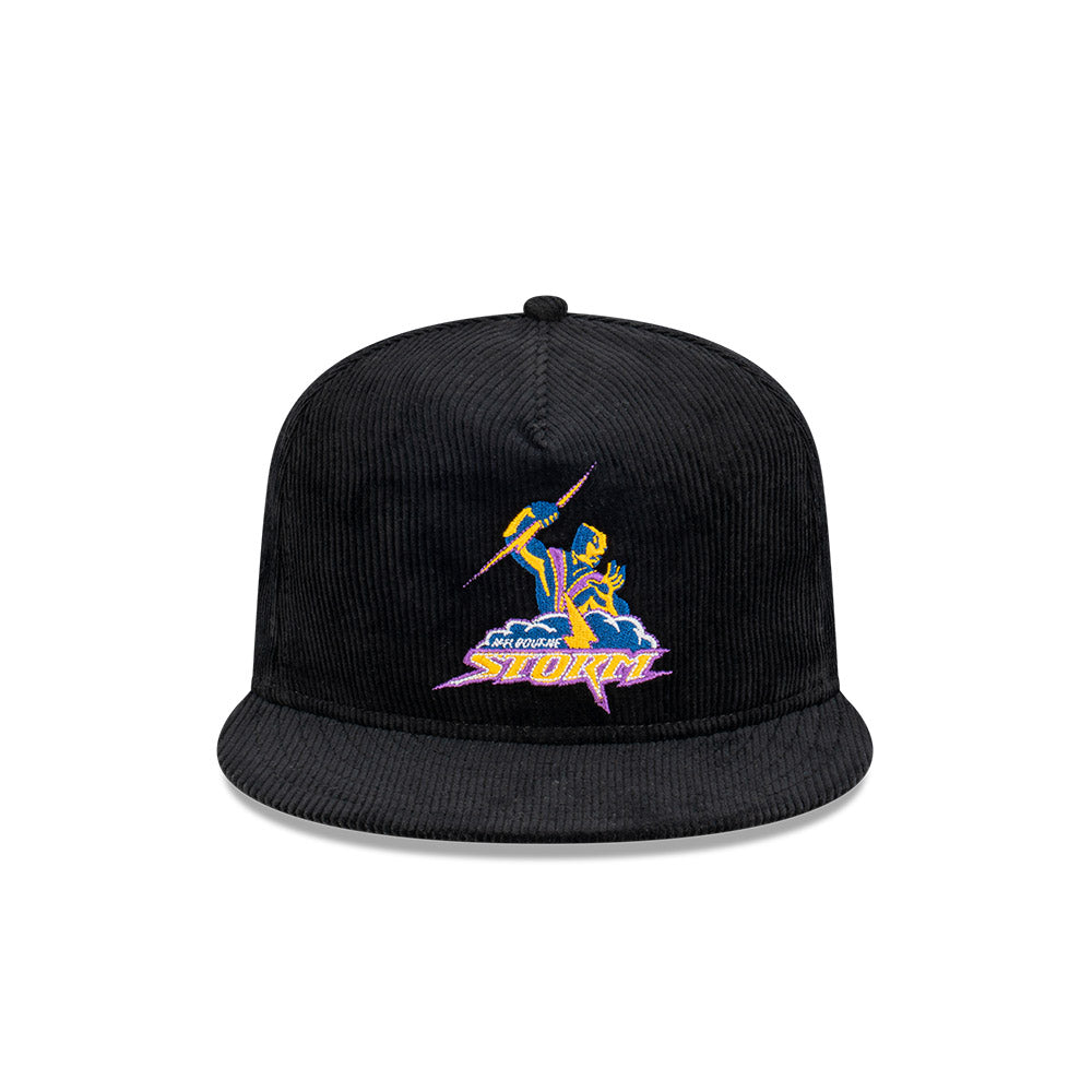 Melbourne Storm Hat - NRL Retro Black Corduroy The Golfer Snapback - New Era